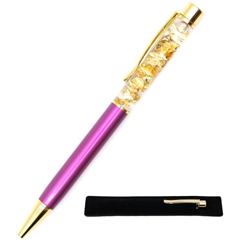 Kugelschreiber mit Blattgold mit Samtetui, origineller und schicker Geschenkstift, echtes Blattgold, schwarze Tinte, Druckkugelschreiber (Violett) von StarMaker