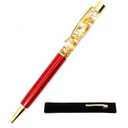 Kugelschreiber mit Blattgold mit Samtetui, origineller und schicker Geschenkstift, echtes Blattgold, schwarze Tinte, Druckkugelschreiber (rot) von StarMaker