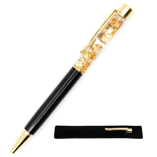 Kugelschreiber mit Blattgold mit Samtetui, origineller und schicker Geschenkstift, echtes Blattgold, schwarze Tinte, Druckkugelschreiber (schwarz) von StarMaker