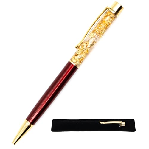 Kugelschreiber mit Blattgold mit Samtetui, origineller und schicker Geschenkstift, echtes Blattgold, schwarze Tinte, einziehbarer Kugelschreiber (tiefrot) von StarMaker