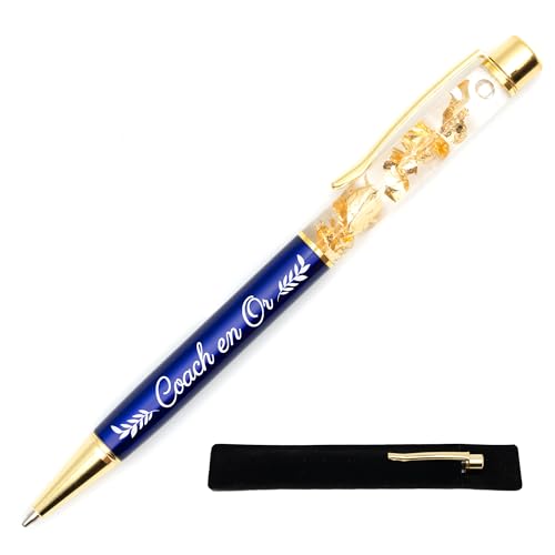 Personalisierbarer Kugelschreiber "Coach en Or", Blau – Kugelschreiber mit Goldfolie mit Lasergravur, personalisiertes Geschenk, Stift für Sporttrainer, originelles und schickes Geschenk von StarMaker