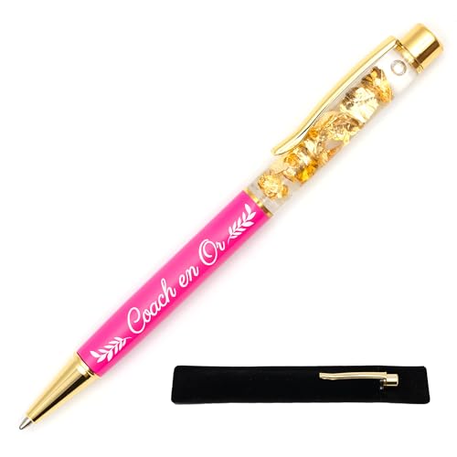 Personalisierbarer Kugelschreiber "Coach en Or", Rosa – Kugelschreiber mit Goldfolie mit Lasergravur, personalisiertes Geschenk, Stift für Sporttrainer, originelles und schickes Geschenk von StarMaker