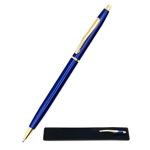 StarMaker Deep Blue Gold Fineliner Kugelschreiber mit Geschenketui – Metall-Kugelschreiber mit Drehung, schick und elegant, schlank, für Büro Hotel Business oder als Geschenk, schwarze Tinte von StarMaker