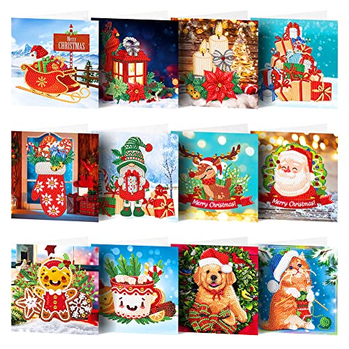 Starnearby 12 Stücke 5D DIY Diamond Painting Weihnachten Karten,Weihnachtskarten mit Umschlag Diamond Painting Grußkarte Klappkarten Karten Kits von Starnearby