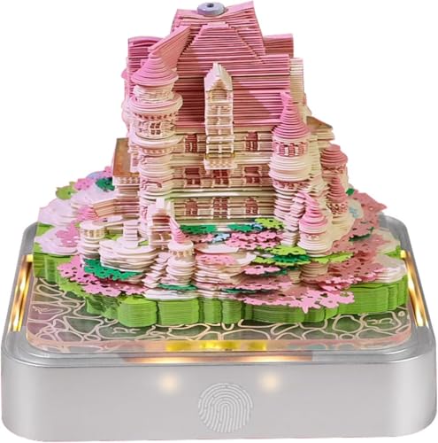 Starnearby 3D-Notizblock, 3D Kalender Abreißen 2025, 2025 Tischkalender-Notizblock mit Licht, Kreative Magic Castle Haftnotizen, Papierskulptur Desktop Ornament (Liebesschloss mit Licht) von Starnearby