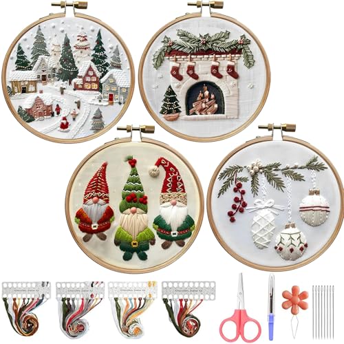 Starnearby 4 Sets Weihnachten Sticken Set Erwachsene Weihnachtsmuster Stickset für Anfänger Embroidery Kit DIY Cross Stitch Kit Kreuzstich Set mit Werkzeug Weihnachten Geschenk für Frauen (A) von Starnearby