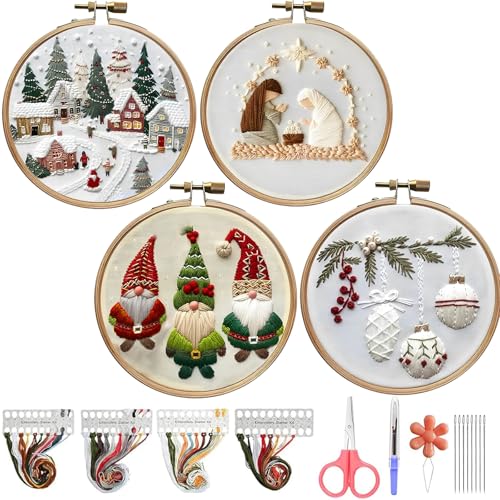 Starnearby 4 Sets Weihnachten Sticken Set Erwachsene Weihnachtsmuster Stickset für Anfänger Embroidery Kit DIY Cross Stitch Kit Kreuzstich Set mit Werkzeug Weihnachten Geschenk für Frauen (C) von Starnearby