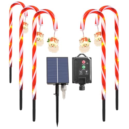 Starnearby 5 Stück Weihnachtsdeko Aussen, Zuckerstangen Beleuchtet Außen Solar, 8 Modi Weihnachtsbeleuchtung Außen mit Weihnachtsmann Lichter, Weinachtsdekorationen für Outdoor, Rasen, Hof, Garten von Starnearby