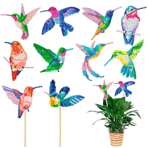 Starnearby 8 Pcs Kolibri Diamond Painting Kits, Diamond Painting Gartenstecker, Kolibri Stakes Diamant Kunst Set, Diamant Painting Basteln Ornaments für Garten Dekor Zubehör von Starnearby