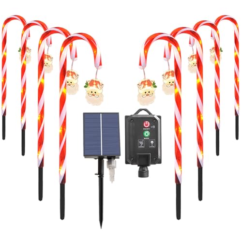 Starnearby 8 Stück Weihnachtsdeko Aussen, Zuckerstangen Beleuchtet Außen Solar, 8 Modi Weihnachtsbeleuchtung Außen mit Weihnachtsmann Lichter, Weinachtsdekorationen für Outdoor, Rasen, Hof, Garten von Starnearby