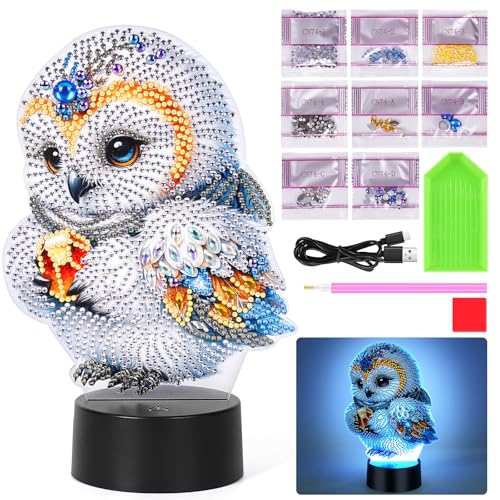 Starnearby DIY Diamond Painting Eule Deko, 5D Diamant Painting Kreative Nachtlicht Bastelset Diamantmalerei Kunst Set, Ornamente Geschenke für Anfänger Hausgeschenk Deko für Mädchen (Eule) von Starnearby