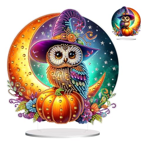 Starnearby DIY Diamond Painting Halloween Deko, 5D Diamant Painting Eule Tisch Deko, Diamant Malerei Bilder Kunst Set, Kürbis Ornamente Geschenke für Anfänger Hausgeschenk Deko für Familie (Eule 2) von Starnearby