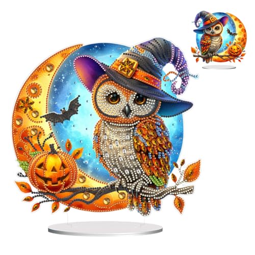 Starnearby DIY Diamond Painting Halloween Deko, 5D Diamant Painting Eule Tisch Deko, Diamant Malerei Bilder Kunst Set, Kürbis Ornamente Geschenke für Anfänger Hausgeschenk Deko für Familie (Eule 3) von Starnearby