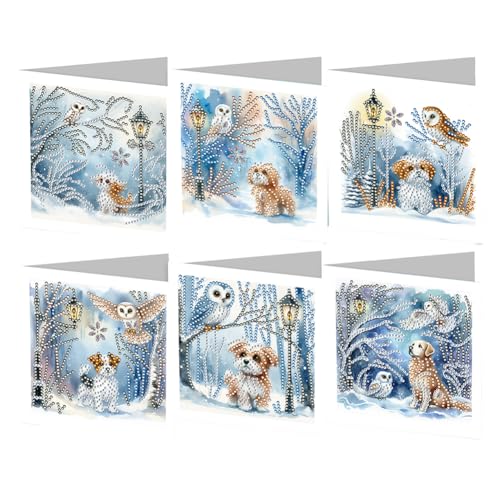 Starnearby DIY Diamond Painting Karten, 6 Stück 5D Diamond Painting Grußkarten, Geburtstagskarten Set Weihnachtskarten, Diamant Painting Blumen Postkarten für Hochzeit Party (Welpe) von Starnearby