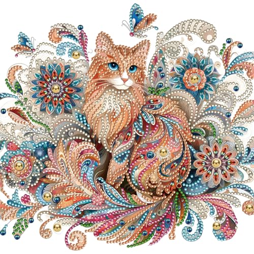 Starnearby DIY Diamond Painting Katze, Diamant Painting Bilder Tiere, Diamond Painting Set für Erwachsene und Kinder, Speziel Geformte Diamant Malerei Mosaikherstellung für Haus Dekoration 30x30cm von Starnearby