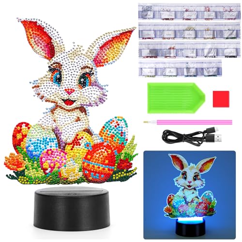 Starnearby DIY Diamond Painting Ostern Deko, Hase Lampe Ostern Tischdeko, Diamant Painting Kaninchen Nachtlicht Bastelset, Diamant Malerei Frühling Ornamente Festliches Geschenk Ostern (Hase Lampe) von Starnearby