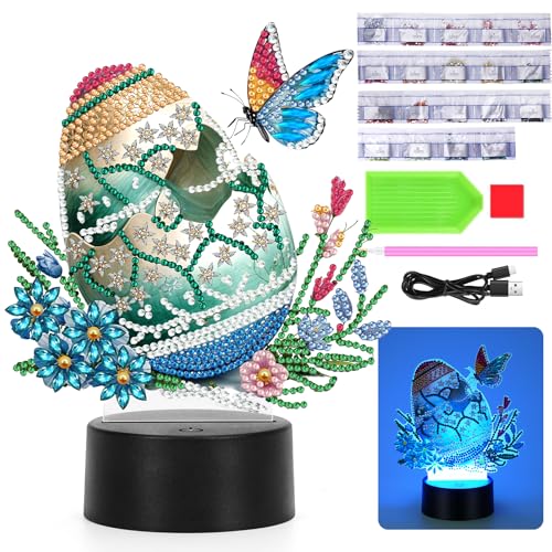 Starnearby DIY Diamond Painting Ostern Deko, Ostern Lampe Ostereier Tischdeko, Diamant Painting Ostereier Nachtlicht Bastelset, Diamant Malerei Frühling Ornamente Geschenk Ostern (Ostereier Lampe) von Starnearby