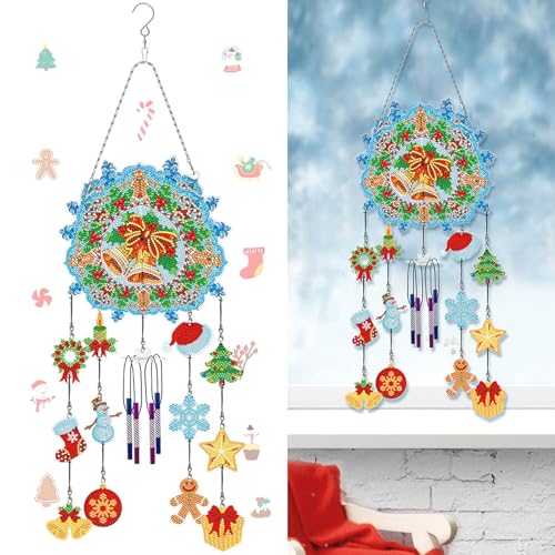 Starnearby DIY Diamond Painting Weihnachten Windspiele Set, 5D Doppelseitige Kristall Sonnenfänger Diamant Malerei Anhänger Set, Windspiel Bastelset Hängende Ornamente für Fensterdeko (Glocke) von Starnearby