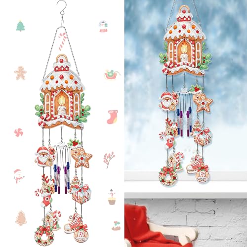 Starnearby DIY Diamond Painting Weihnachten Windspiele Set, 5D Doppelseitige Kristall Sonnenfänger Diamant Malerei Anhänger Set, Windspiel Bastelset Hängende Ornamente für Fensterdeko (Weihnachten B) von Starnearby