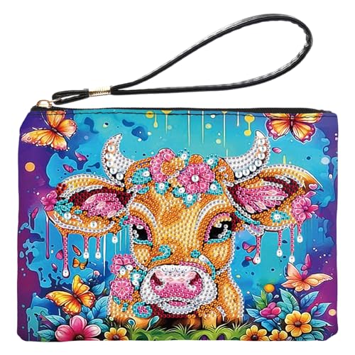 Starnearby DIY Diamond Painting Tasche Diamant Malerei Kleine Kosmetiktasche Diamant Painting Kinder Erwachsene Bastelset Mädchen 6 7 8 9 10 Jahre (Milchkuh) von Starnearby