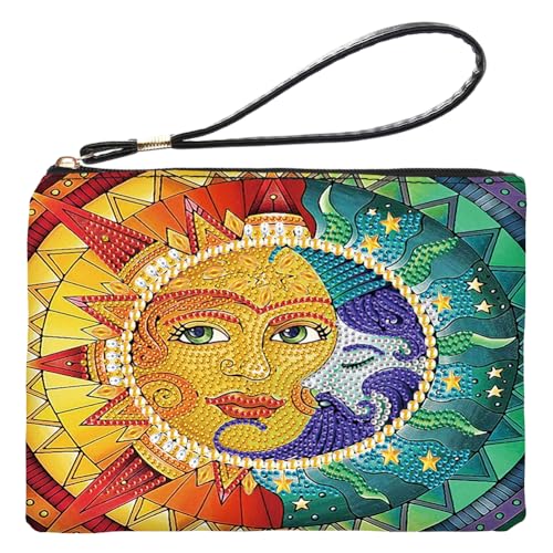 Starnearby DIY Diamond Painting Tasche Diamant Malerei Kleine Kosmetiktasche Diamant Painting Kinder Erwachsene Bastelset Mädchen 6 7 8 9 10 Jahre (Sonne und Mond) von Starnearby