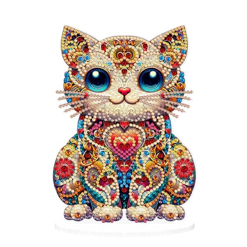 Starnearby DIY Diamond Painting Tiere Deko, 5D Diamant Painting Tisch Deko Einseitig, Diamant Malerei Stehend Kunst Set Ornamente, Zuhause Deko Geschenke für Frauen (Katze 1) von Starnearby