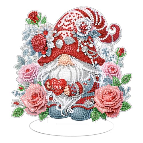 Starnearby DIY Diamond Painting Zwerge und Blumen Deko, 5D Diamant Painting Tisch Deko Einseitig, Gnome Diamant Malerei Kunst Set Ornamente, Zuhause Deko Valentinstag Geschenke für Frauen von Starnearby