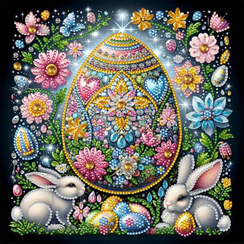 Starnearby Diamond Painting Ostern Diamond Painting Osterei Bilder 5D Diamant Painting Hase und Blumen Speziell Geformter Diamant Malerei Frühling Kinder Bilder Erwachsene 30x30cm von Starnearby