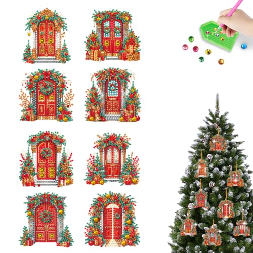 Starnearby Diamond Painting Weihnachten Anhänger, 8 Stück Diamant Painting Anhänger, Diamond Painting Bastelset Kinder, Christbaumschmuck Weihnachtsanhänger Geschenkanhänger (Tür) von Starnearby