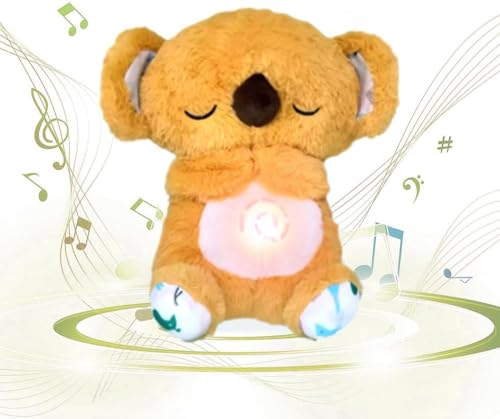 Starnearby Schlummer Koala Kuscheltier mit Herzschlag, Schlummerkoala baby mit Licht und Musik, Atmender Koala-Schlafpartner Kinder Einschlafhilfe Babys, Beruhigender Koala-Plüschpuppe (Braun) von Starnearby