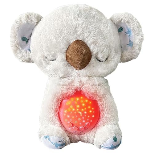 Starnearby Schlummer Koala Kuscheltier mit Herzschlag, Schlummerkoala baby mit Licht und Musik, Atmender Koala-Schlafpartner Kinder Einschlafhilfe Babys, Beruhigender Koala-Plüschpuppe (mit Projektor) von Starnearby