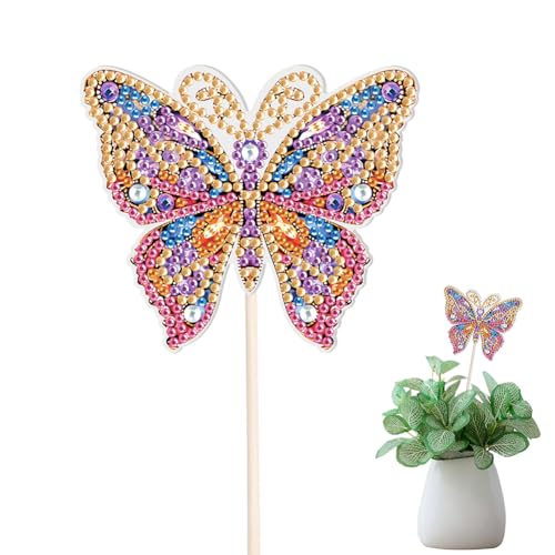 Starnearby Schmetterling Diamond Painting Kits, Große Diamond Painting Gartenstecker, Schmetterling Stakes Diamant Kunst Set, Diamant Painting Basteln Ornaments für Garten Dekor Zubehör von Starnearby