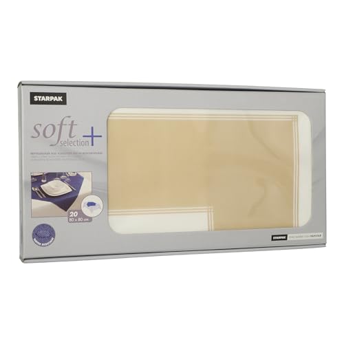 Starpak | 20 Tischdecken, Stoffoptik, Material Vlies PP mit PE-Beschichtung, Größe 80 cm x 80 cm, Farbe Champagner, Linie Soft Selection Plus, 20 Tischdecken x 1 Packung von Starpak