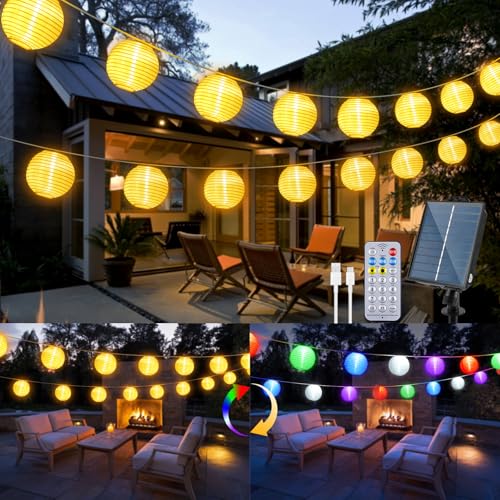 StarryEver 10M Solar Lampions Lichterkette Außen mit Fernbedienung, 40er LED Lampion Lichterkette Warmweiß & Mehrfarbig, Laterne Wasserdichte Gartenbeleuchtung Dimmbar für Balkon Garten Terrasse von StarryEver