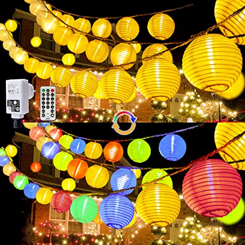 StarryEver 12M LED Lampions Lichterkette Außen Strom, Warmweiß und Bunt 11 Modi Lampion Lichterkette mit Fernbedienung, 40 LED Chinesische Laternen Beleuchtung Lichterketten Draußen für Patio Garten von StarryEver