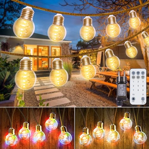 StarryEver 15M 50er LED Lichterkette Außen Strom, Vintage Warmweiß und Bunt LED Lichterkette mit 11 Modi Fernbedienung Timer, Farbwechsel G45 Glühbirnen Lichterketten Dimmbar mit Stecker für Balkon von StarryEver