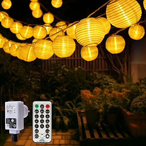 StarryEver 20M LED Lampions Lichterkette Außen Strom, 11 Modi Lampion Lichterkette mit Fernbedienung, 80 LED Chinesische Laternen,Warmweiß & Kaltweiß Beleuchtung Lichterketten Outdoor für Patio Garten von StarryEver