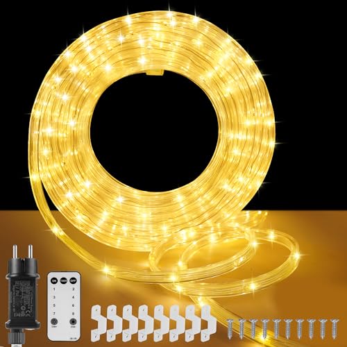 30M LED Schlauch Lichterkette Außen Strom, 2700K 600LED Warmweiß Outdoor Lichterkette Lichtschlauch, 8 Modi IP68 Wasserdicht Lichterschlauch mit Fernbedienung für Innen Zimmer Patio Garten Balkon von StarryEver