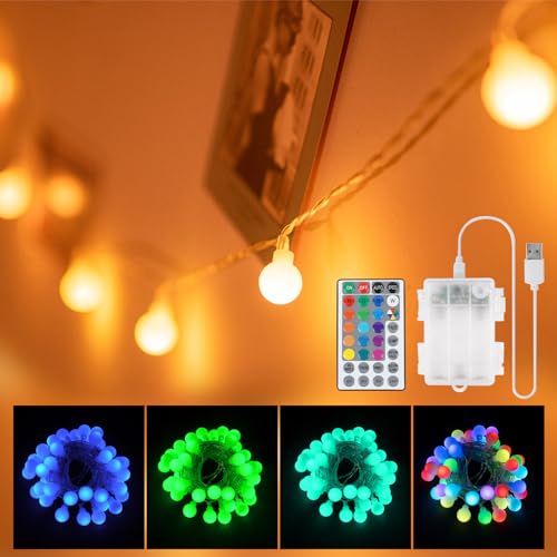 StarryEver 40 LED Lichterkette Batterie & USB Bunt, 6M 18 Farben Globe Lichterketten Außen/Innen mit Fernbedienung Timer, Kugel Lichterkette für Weihnachten Garten Zimmer Kinderzimmer Klassenzimmer von StarryEver