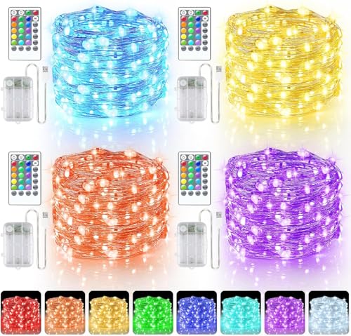 StarryEver Bunt LED Lichterkette Innen Batterie & USB, 16 Farben 4 Modi Farbwechsel Lichterkette mit Fernbedienung Timer, 5M 50 LED LED Lichterkette Batteriebetrieben für Schlafzimmer Party 4er Pack von StarryEver