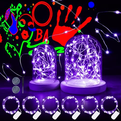 Halloween 6 Stück UV Schwarzlicht Batterie Lichterkette Innen, 2M 20LED UV Lichterkette Lila Kupferdraht für Halloween Weihnachten Malen Sie Einmachglas DIY Papierlaternen Bastel Kürbis kinderzimmer von StarryEver