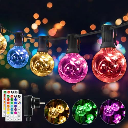 30 LED Lichterkette Außen Bunt, Lichterkette Außen Strom, 9M 18 Farben Wasserdicht IP65 G40 Glühbirnen Beleuchtung mit RGB Fernbedienung für Outdoor Weihnachten Garten Hof Hochzeit Party Balkon Deko von StarryEver