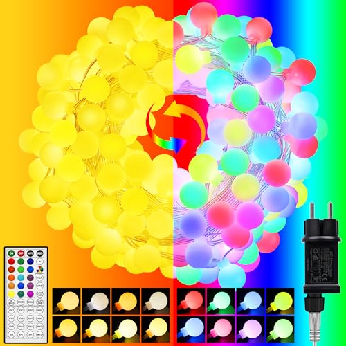 StarryEver 10M 100 LED Lichterkette Innen Strom, Warmweiß & Bunt Globe Lichterkette Außen, 30 Farben 7 Modi Kugeln Farbwechsel Lichterketten Außen für Garten Patio Mädchen Kinderzimmer Zimmer Deko von StarryEver