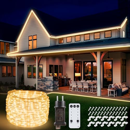 StarryEver 10m 400 LED Schlauch Lichterkette Außen Anschließbar, Warmweiß LED Lichterschlauch Strom mit Fernbedienung Timer, 8 Modi IP68 Outdoor Lichtschlauch Strombetrieben für Garten Balkon Patio von StarryEver