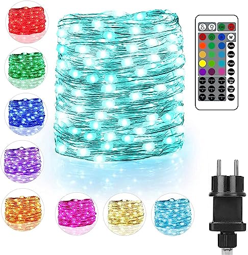 StarryEver 120er Bunt LED Lichterkette Innen Strombetrieben, 12M 16 Farben 132 Modi Lichterkette Außen Strom Dimmbar, Fairy Lights Kupfer, Lichterketten Bunt für Schlafzimmer Zimmer Balkon Party Deko von StarryEver