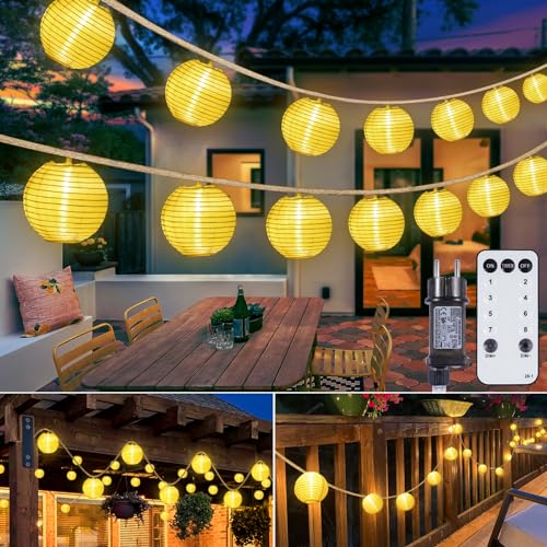 StarryEver 12M 40er LED Lampions Lichterkette Außen Strom mit Fernbedienung Timer, Vintage Hanfseil Outdoor LED Lampion Lichterkette Warmweiß,Retro Lampions Gartenbeleuchtung für Balkon Garten Camping von StarryEver