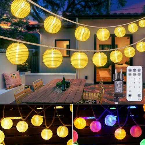 StarryEver 12M 40er LED Lampions Lichterkette Außen Strom mit Fernbedienung Timer, Vintage Hanfseil Outdoor LED Lampion Lichterkette Warmweiß & Mehrfarbig, Retro Gartenbeleuchtung für Balkon Garten von StarryEver