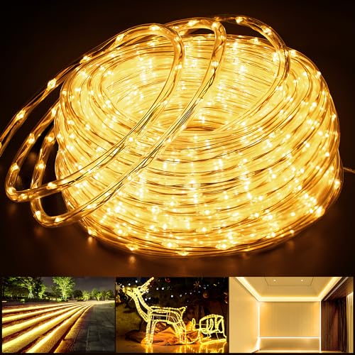 StarryEver 15m 600 LED Schlauch Lichterkette Außen Anschließbar, Warmweiß LED Lichterschlauch Strom mit Fernbedienung Timer, 8 Modi IP68 Outdoor Lichtschlauch Strombetrieben für Garten Balkon Patio von StarryEver