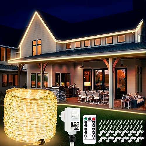 StarryEver 20m 800 LED Schlauch Lichterkette Außen Anschließbar, Warmweiß LED Lichterschlauch Strom mit Fernbedienung Timer, 8 Modi IP68 Outdoor Lichtschlauch Strombetrieben für Garten Balkon Patio von StarryEver