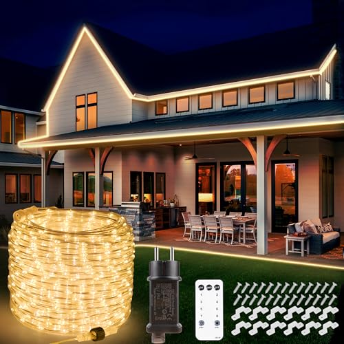 StarryEver 30m 1200 LED Schlauch Lichterkette Außen Anschließbar, Warmweiß LED Lichterschlauch Strom mit Fernbedienung Timer, 8 Modi IP68 Outdoor Lichtschlauch Strombetrieben für Outdoor Garten Balkon von StarryEver